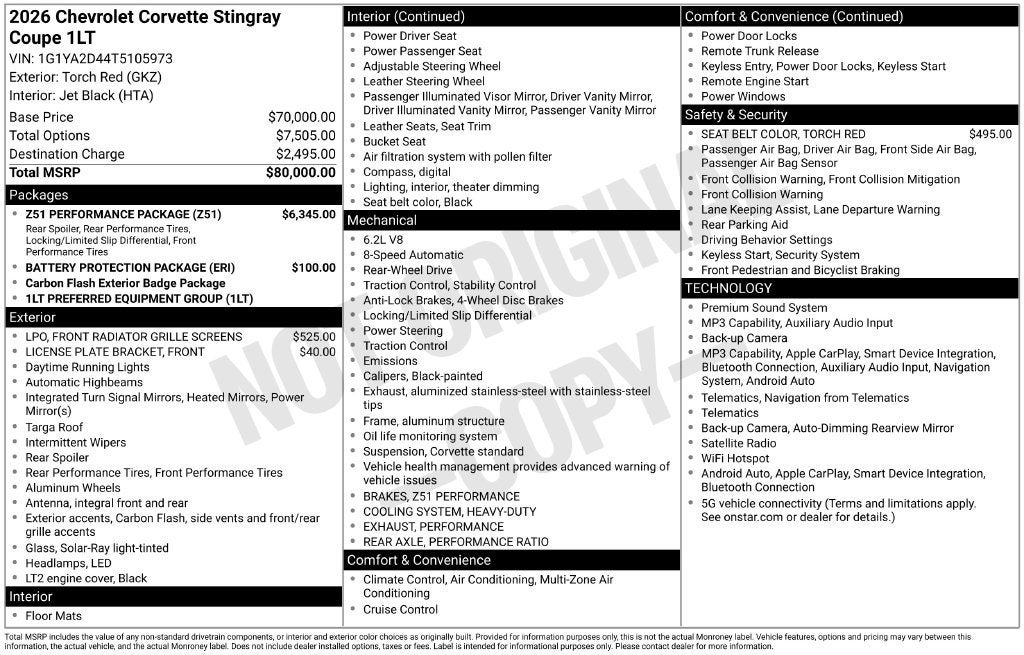 2026 Chevrolet Corvette Stingray 1LT